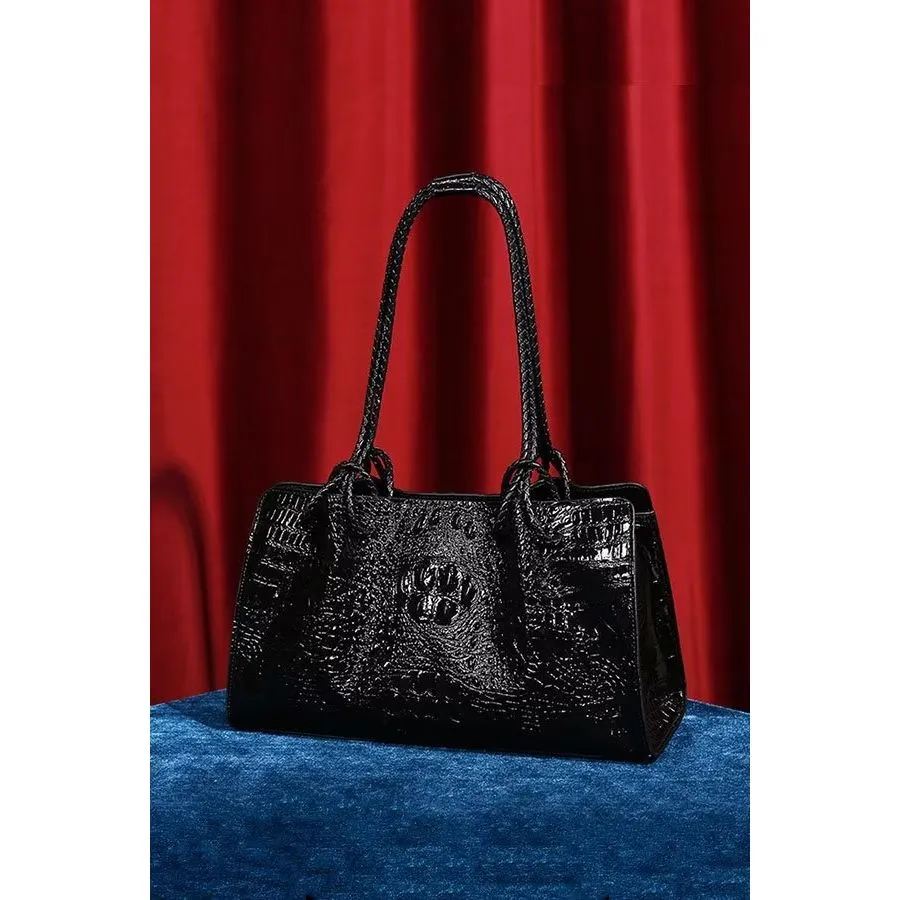 Luxury Alligator Cow Leather Casual Tote Handbag