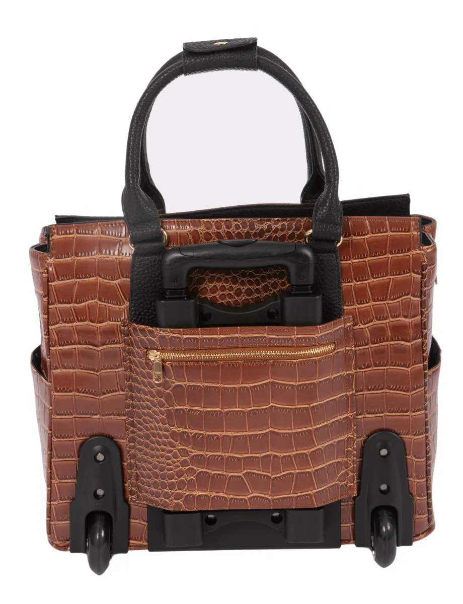 Manhattan Alligator Rolling Laptop Bag - Stylish Briefcase & Tote for Professional Women or Teacher - Fits 13"-17" Laptop