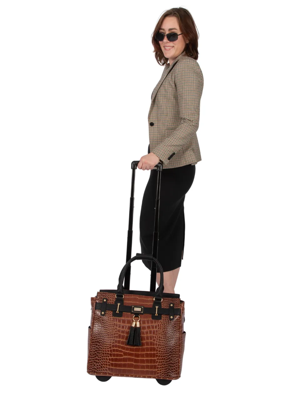 Manhattan Alligator Rolling Laptop Bag - Stylish Briefcase & Tote for Professional Women or Teacher - Fits 13"-17" Laptop