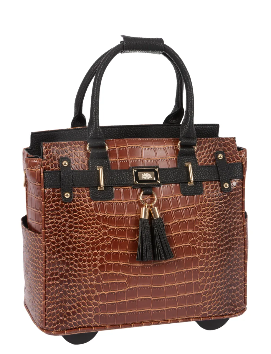 Manhattan Alligator Rolling Laptop Bag - Stylish Briefcase & Tote for Professional Women or Teacher - Fits 13"-17" Laptop