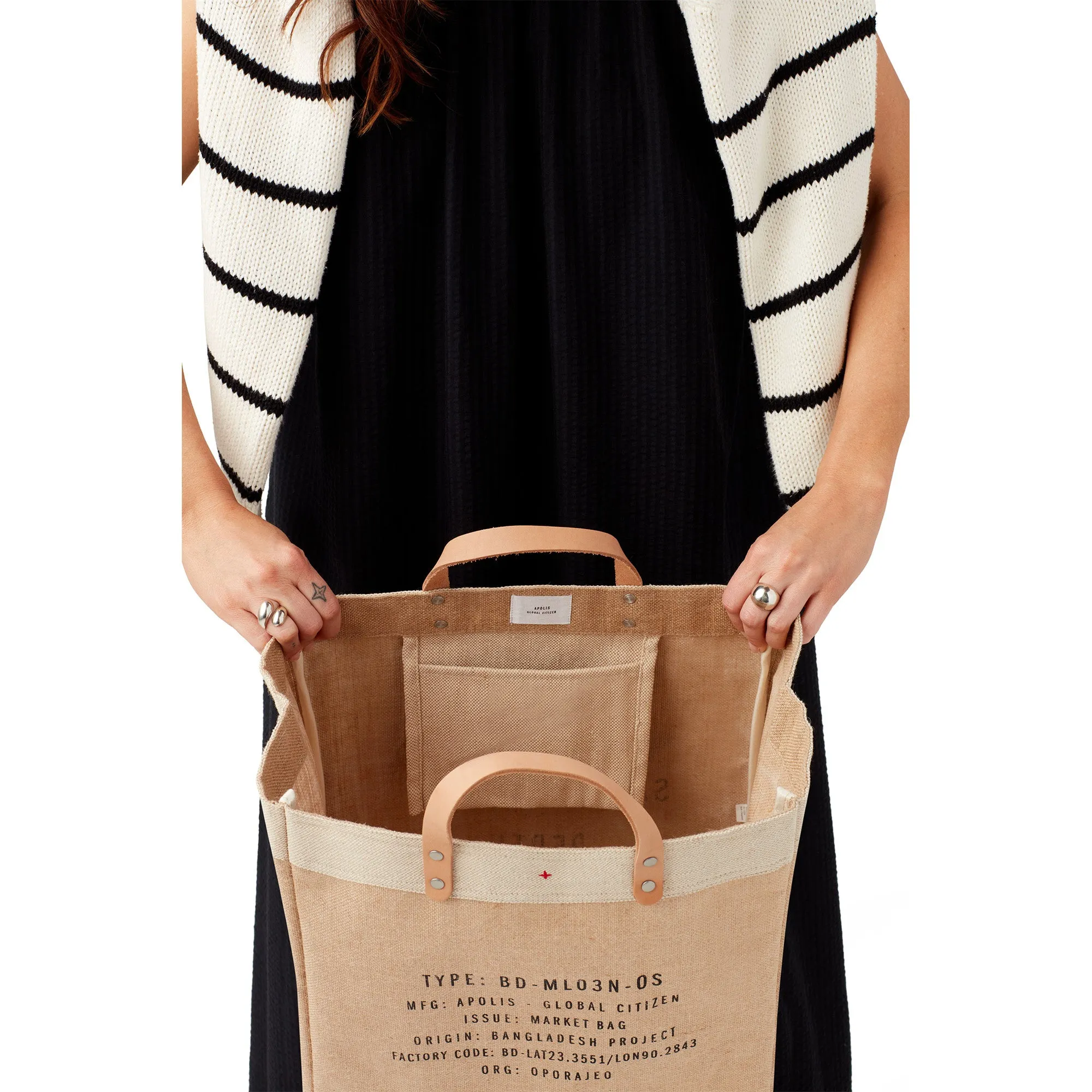 Market Bag in Natural with Large Monogram