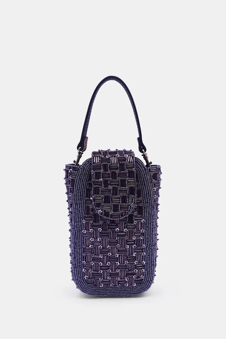 Mauve Color Embellished Beaded Ditsy Flower clutch bag