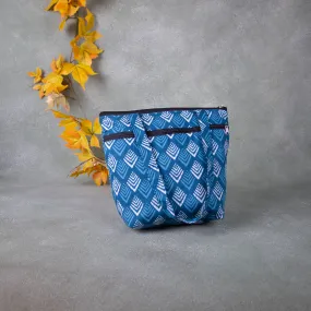 Medium Size Handbag Blue with White Prints