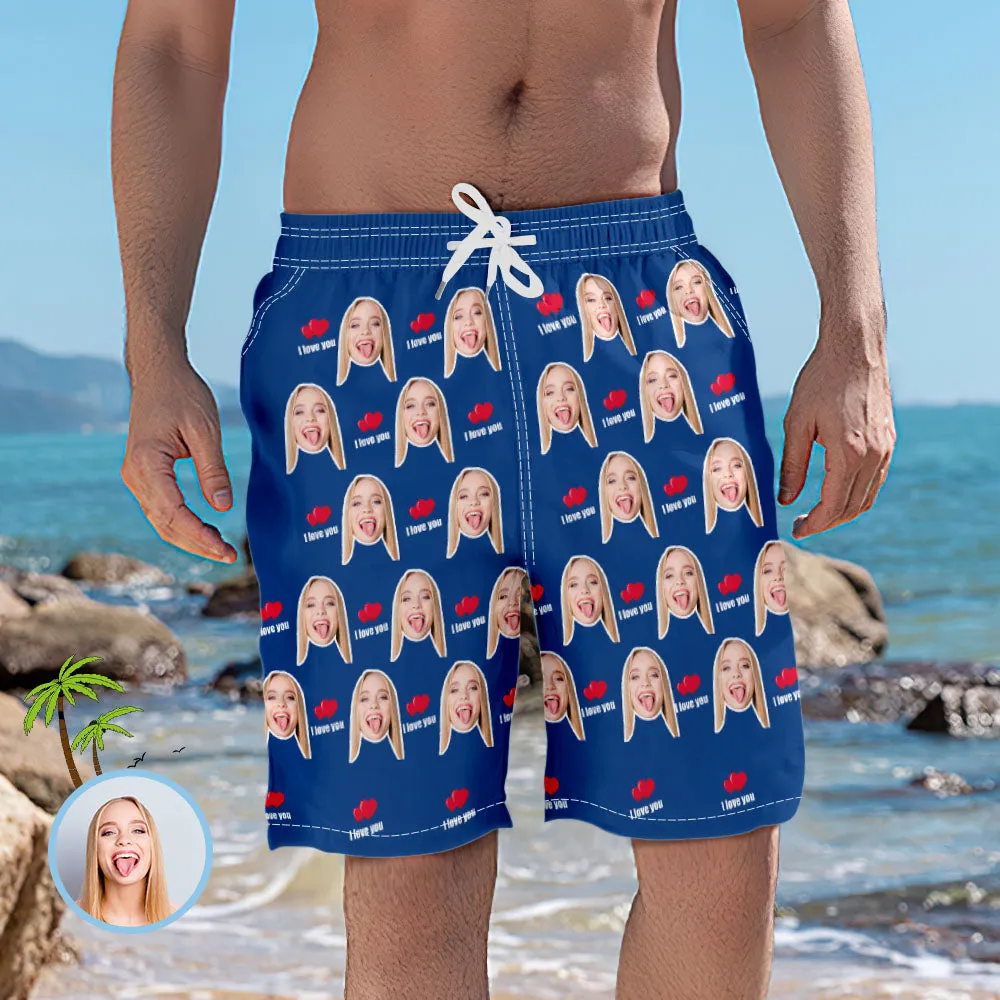 Men's Custom Face Elastic Beach Short Pants - I Love You