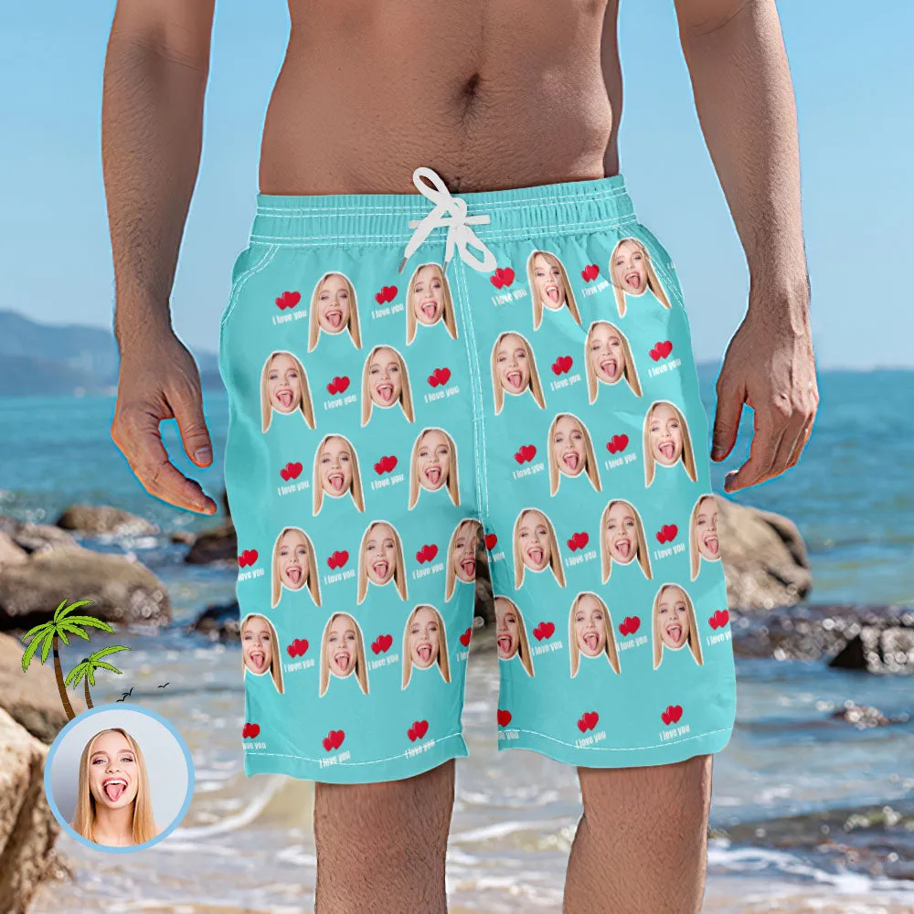 Men's Custom Face Elastic Beach Short Pants - I Love You