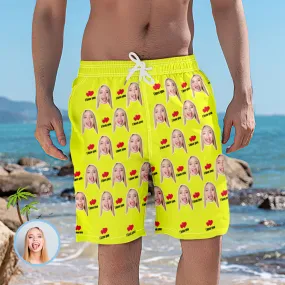 Men's Custom Face Elastic Beach Short Pants - I Love You