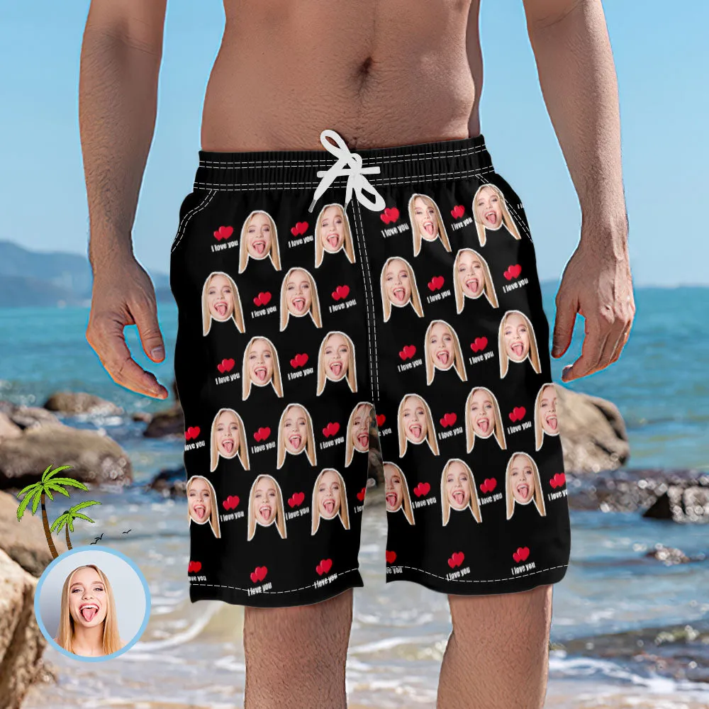 Men's Custom Face Elastic Beach Short Pants - I Love You