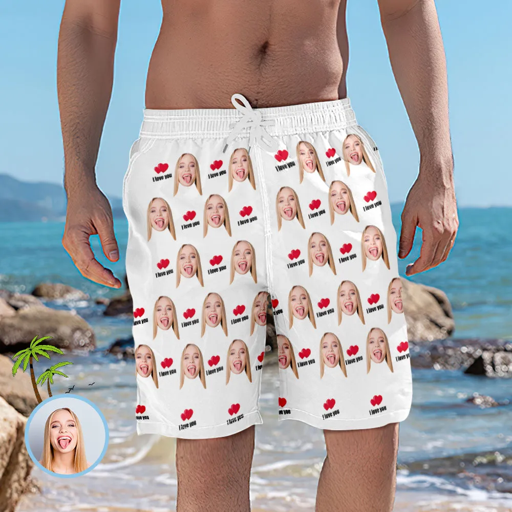 Men's Custom Face Elastic Beach Short Pants - I Love You