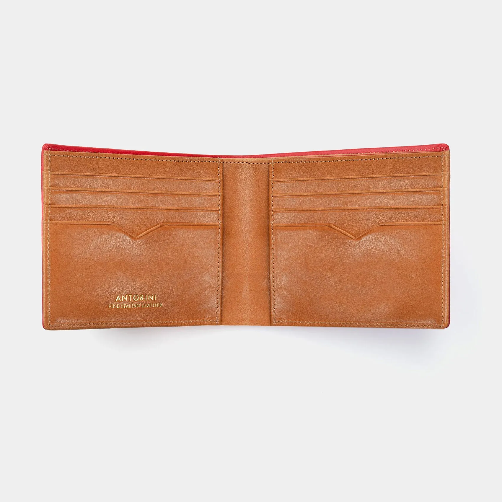 Men's Leather Wallet in Red and Cognac, Limited Edition, 8cc