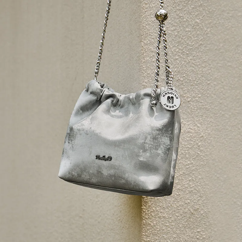 Metallic Leather Pleated Chain Strap Bag