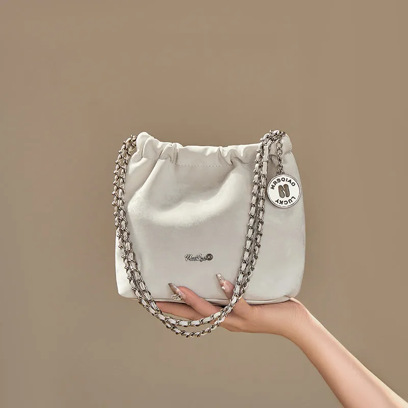 Metallic Leather Pleated Chain Strap Bag