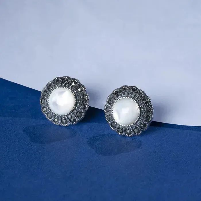 Midnight Moon Silver Oxidised Stud