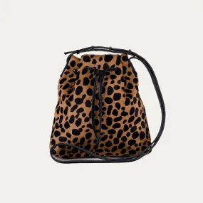 Mini Crossbody Tote | Black and Brown Cheetah Leather   Gold Hardware