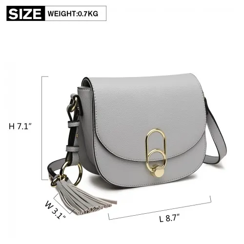 MISS LULU Cross Body Saddle Bag Grey - High Quality PU Leather & Durability