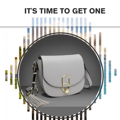 MISS LULU Cross Body Saddle Bag Grey - High Quality PU Leather & Durability