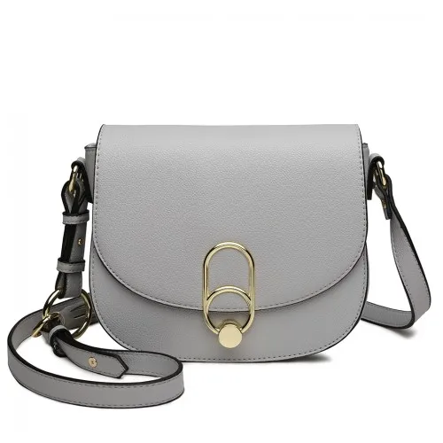 MISS LULU Cross Body Saddle Bag Grey - High Quality PU Leather & Durability