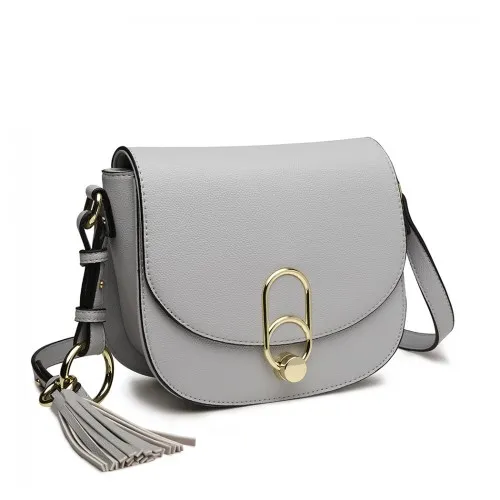 MISS LULU Cross Body Saddle Bag Grey - High Quality PU Leather & Durability