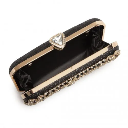 Miss Lulu Sparkling Classical Women Clutch Purse Evening Bag - Elegant Black Rhinestone Handbag