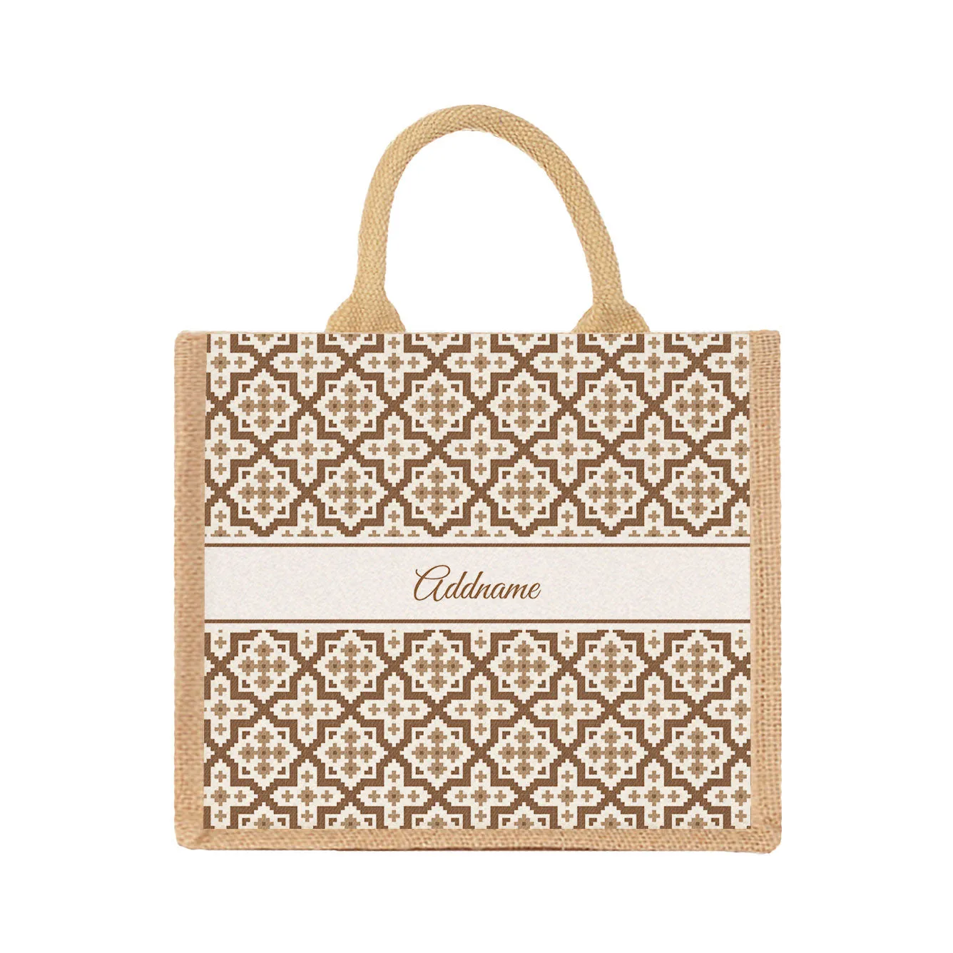 Moroccan & Mosaic Series Medium Jute Tote Bag [FREE Custom Add Name]