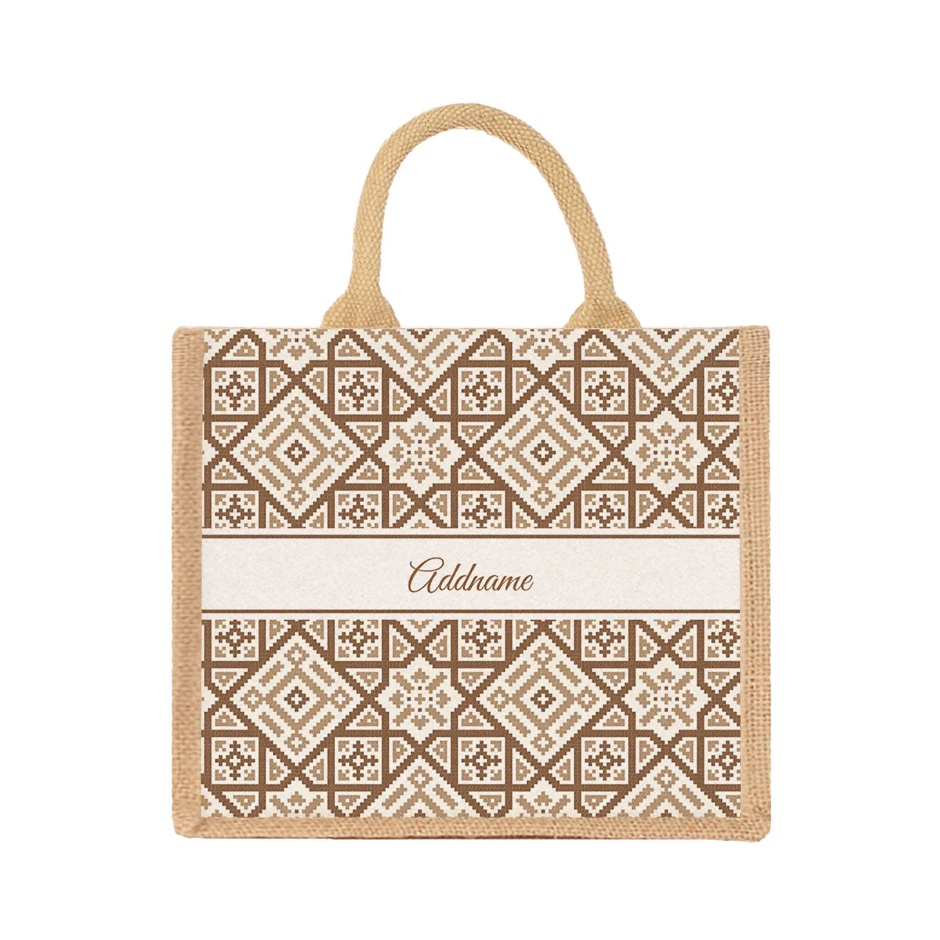 Moroccan & Mosaic Series Medium Jute Tote Bag [FREE Custom Add Name]