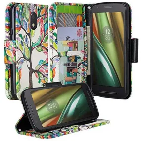 Moto G4 (4th Gen) Case | Moto G4 Plus Case, Wrist Strap Pu Leather Magnetic Fold[Kickstand] Wallet Case with ID & Card Slots for Motorola G4/G4 Plus - Vibrant Tree