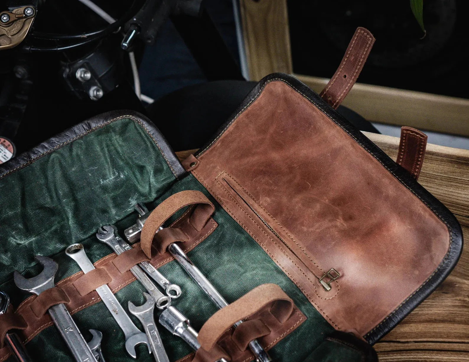 Motorcycle Tool Roll - Waxed Canvas & Genuine Leather | Handcrafted