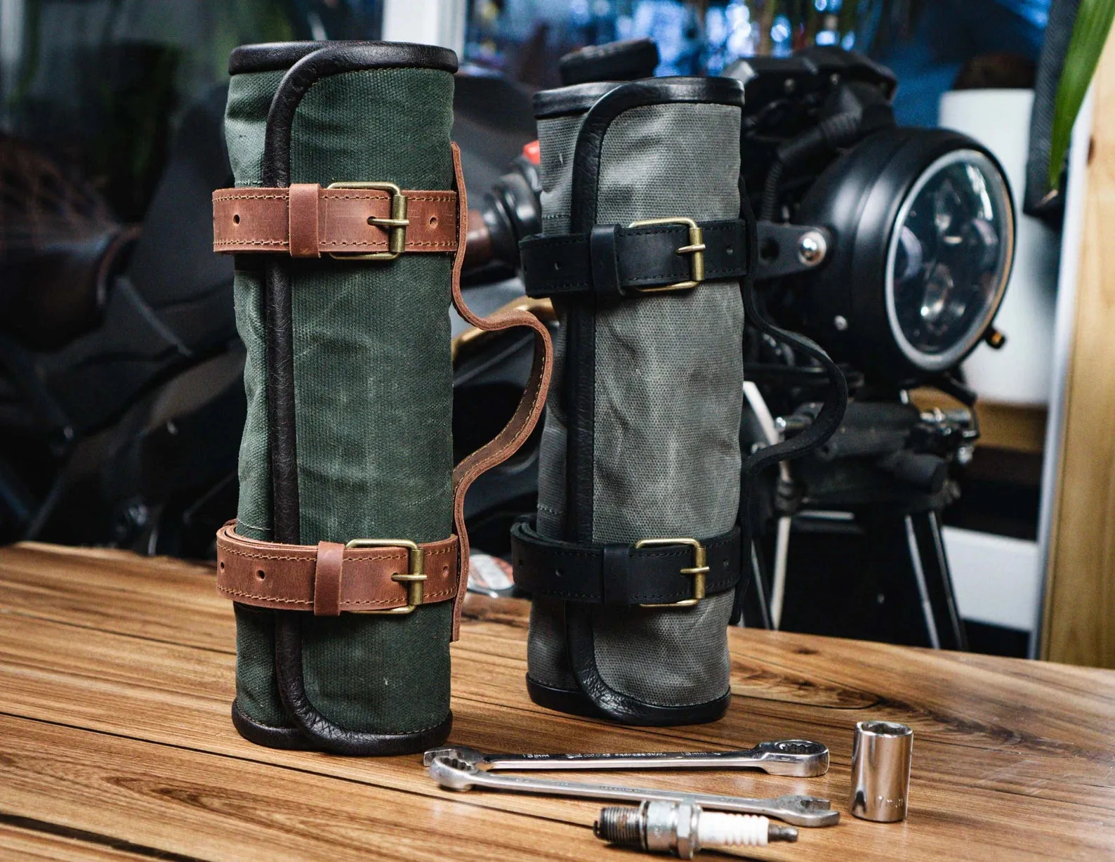 Motorcycle Tool Roll - Waxed Canvas & Genuine Leather | Handcrafted