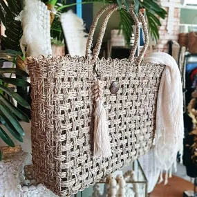 Natural Woven Water Hyacinth Bag With Coconut Shell Button