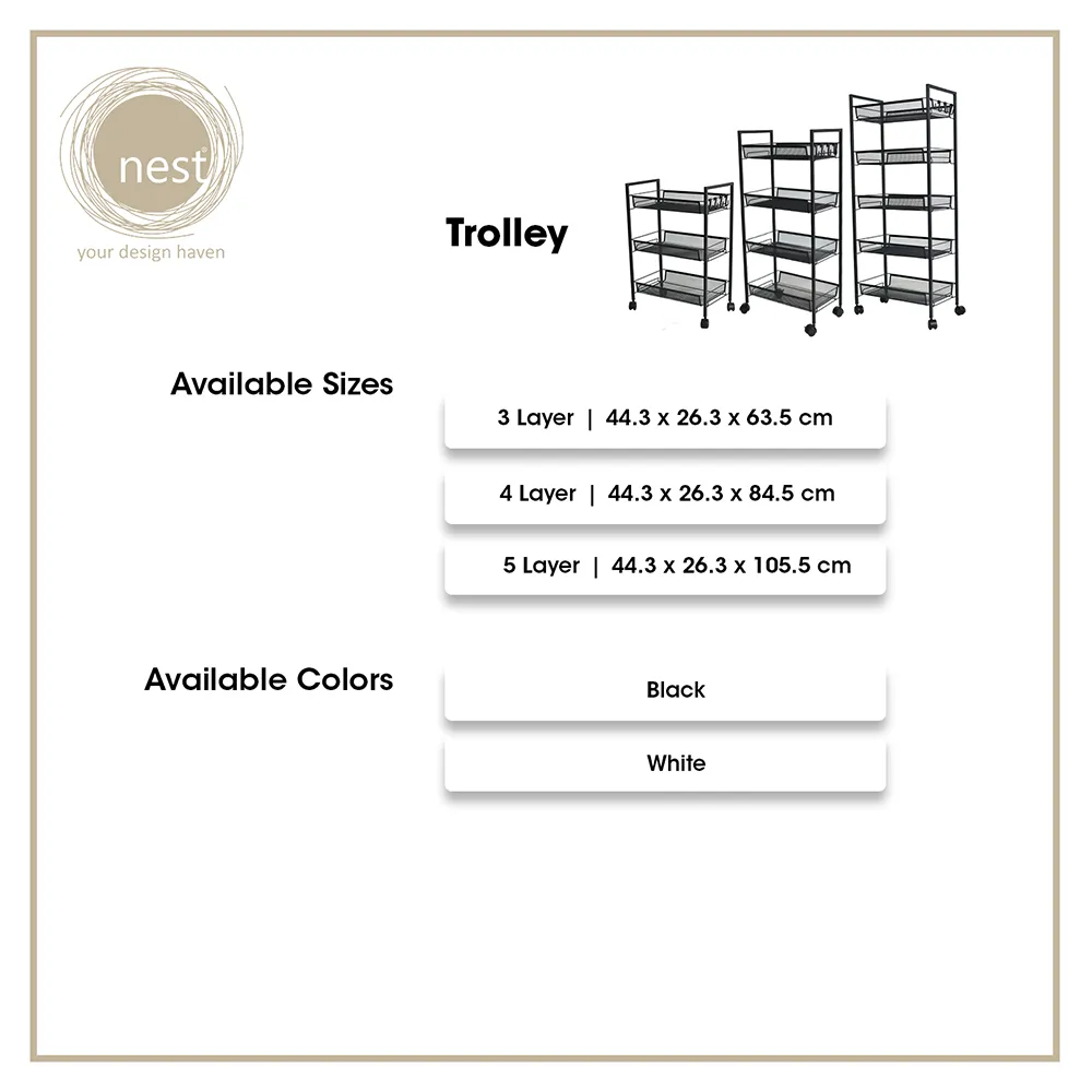 NEST DESIGN LAB 3 Multi-Tier Narrow Kitchen Storage Trolley Cart