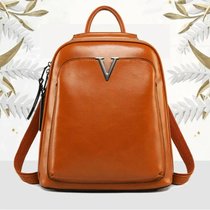 Oil Wax Genuine Leather Women Backpack Cowhide Shoulder Bag