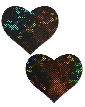 PASTEASE LOVE SHATTERED GLASS DISCO BALL BLACK HEART NIPPLE PASTIES