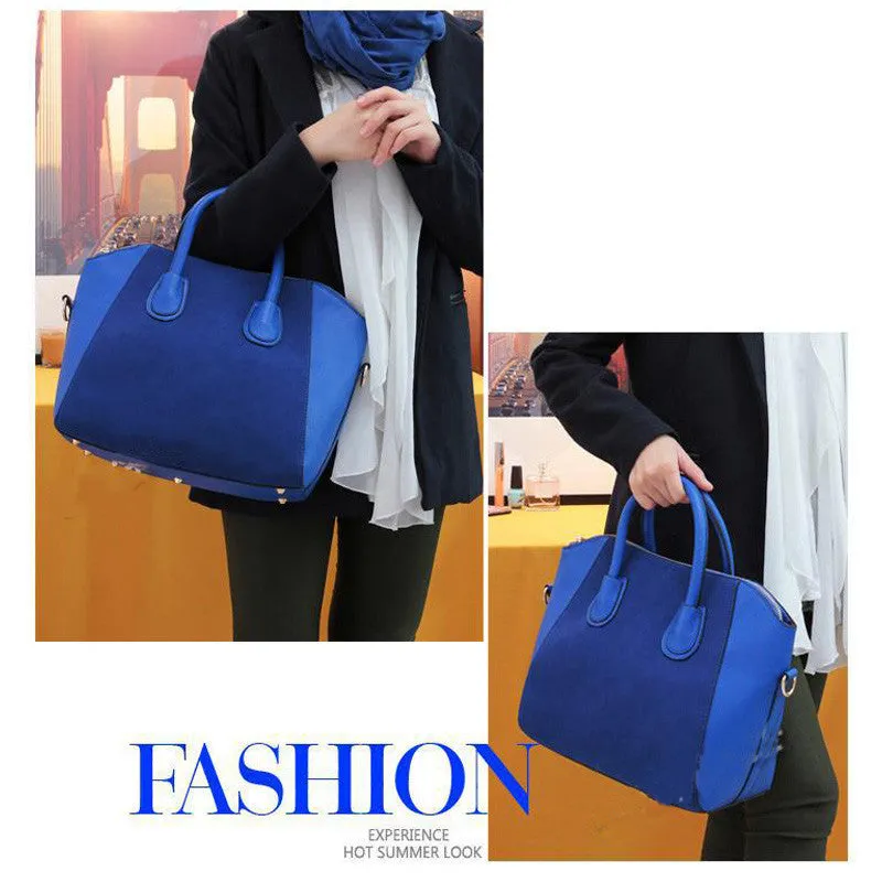 Patchwork Nubuck and Leather Women Bag Scrub Shoulder Bag Female Tote Top-handle Bag Handbags Clutch Sac A Main Herald Fashion