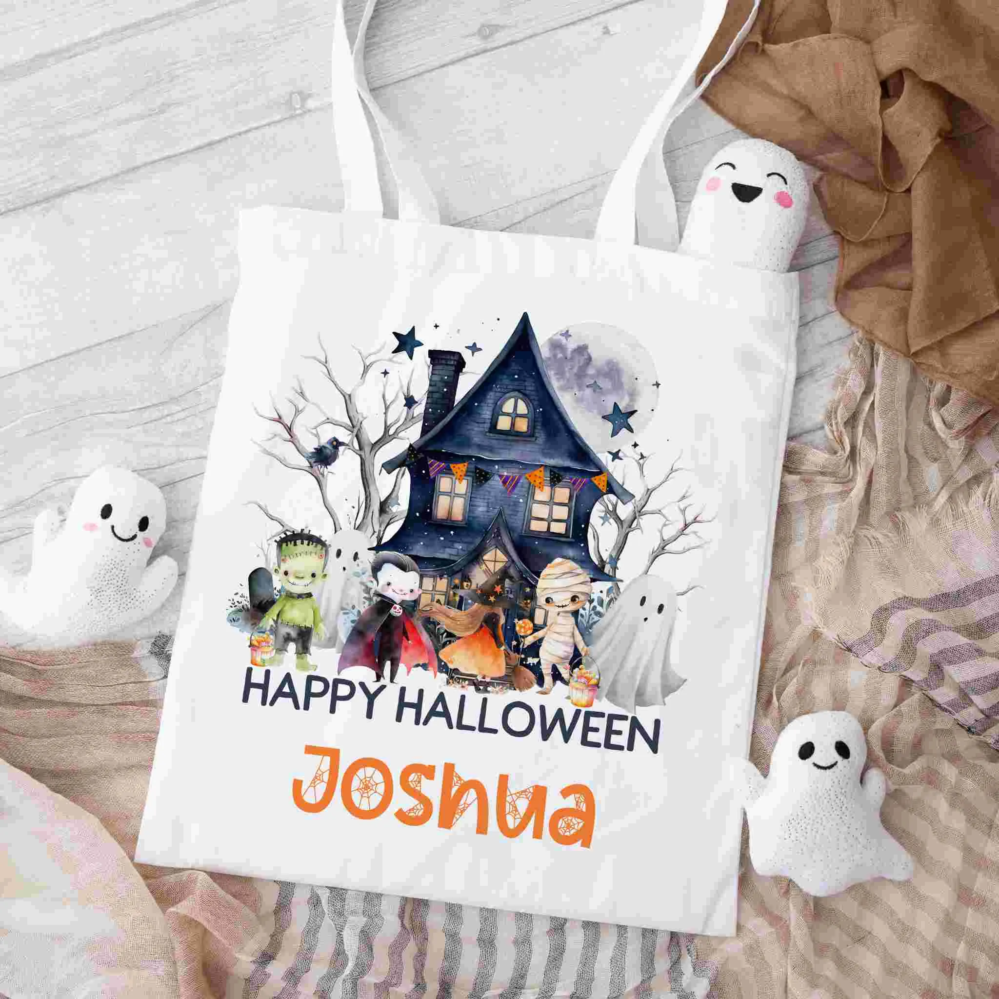 Personalised Children's Halloween Trick or Treat Bag – Customised Candy Tote for Spooky Fun