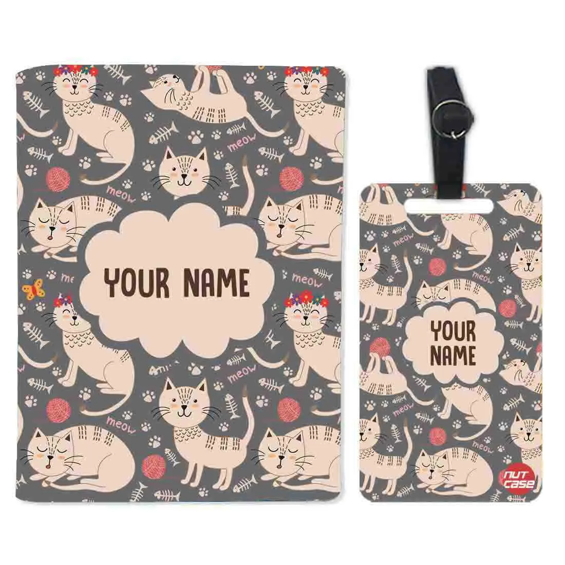 Personalised Passport Cover Luggage Tag Set - Cute Cat