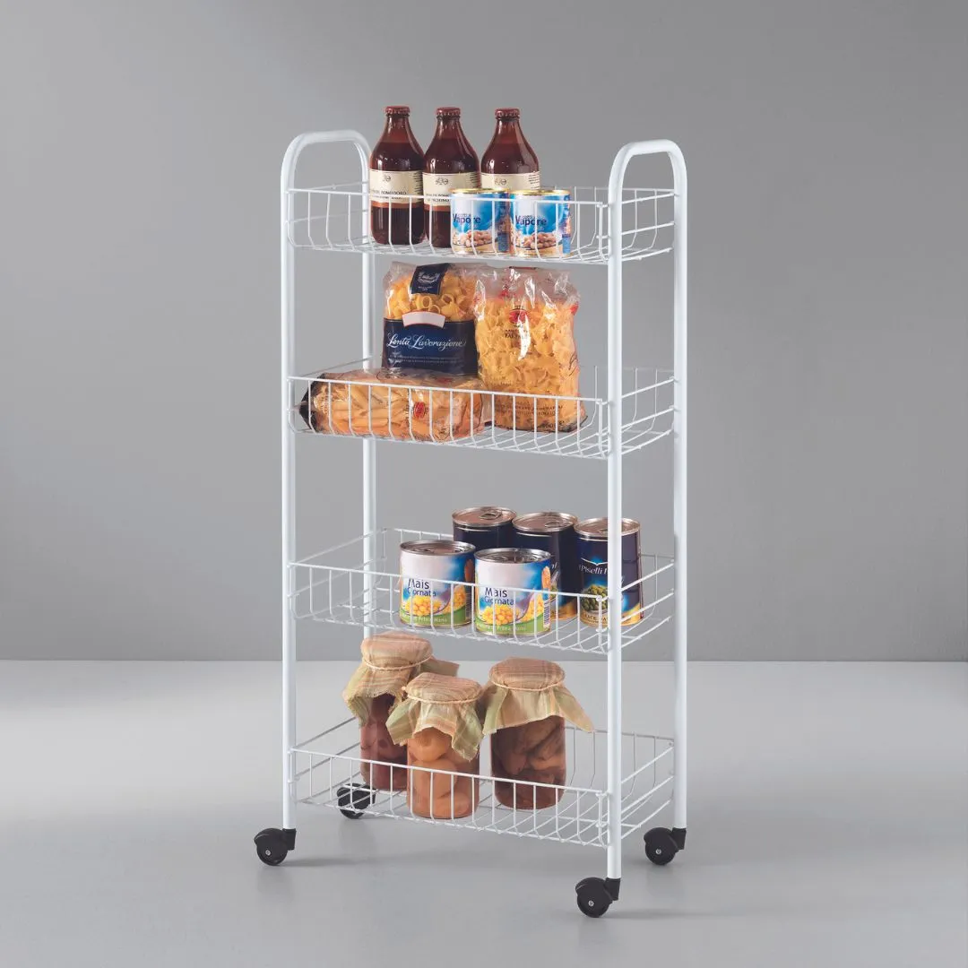 Pisa Rolling Cart White 4 tier