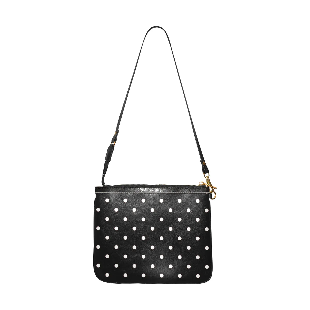 Polka Dot Small Leather Shoulder Bag, Black White Print Women Unique Cross Evening Travel Handmade Messenger Crossbody Zipper Purse