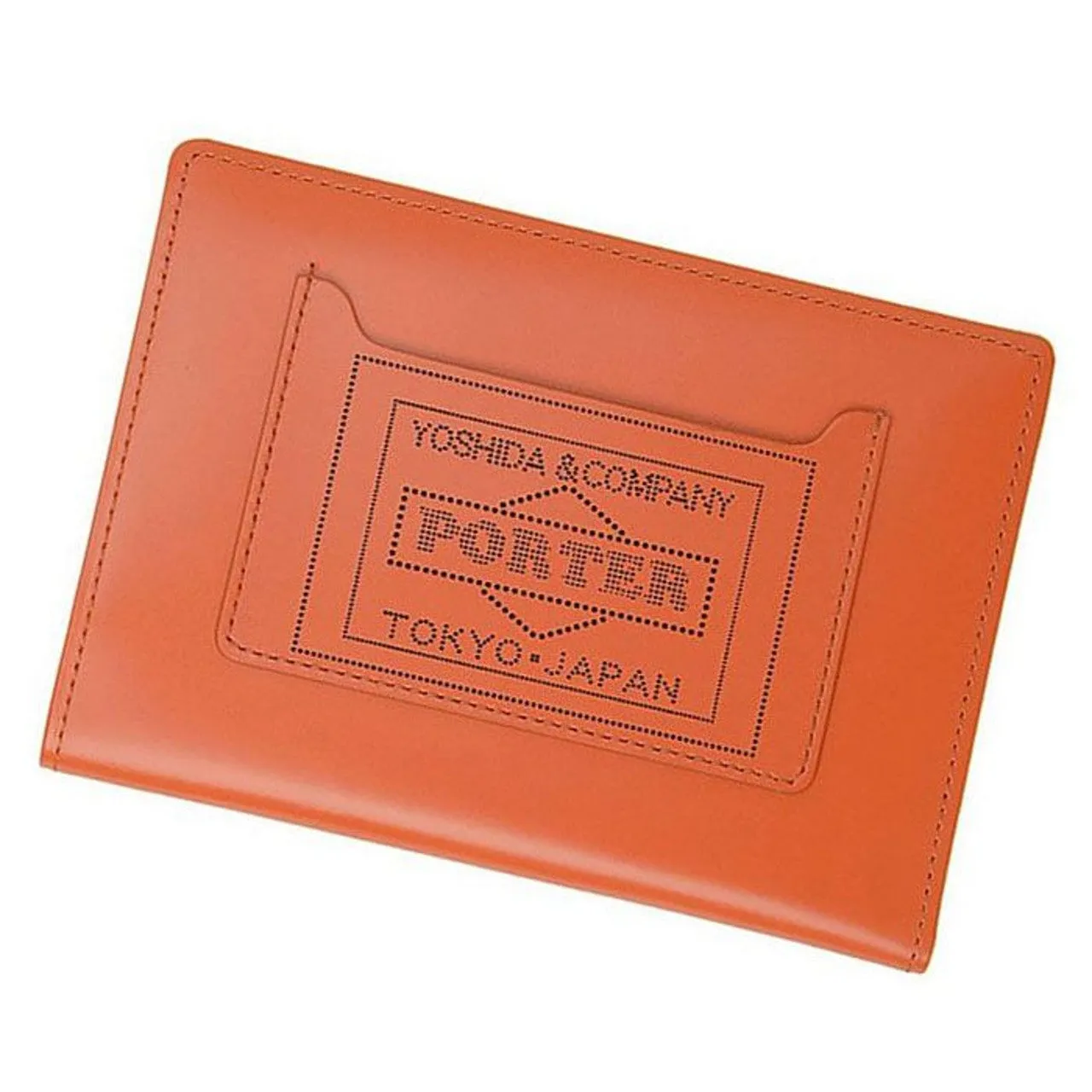 Porter-Yoshida & Co. PS LEATHER WALLET PASSPORT CASE (GLASS LEATHER Ver.) - ORANGE x KHAKI