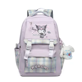 Printed Sanrio Schoolbag Large-Capacity Backpack Plaid Color Matching Backpack Medium and Large Student Campus Backpack Primary School Students