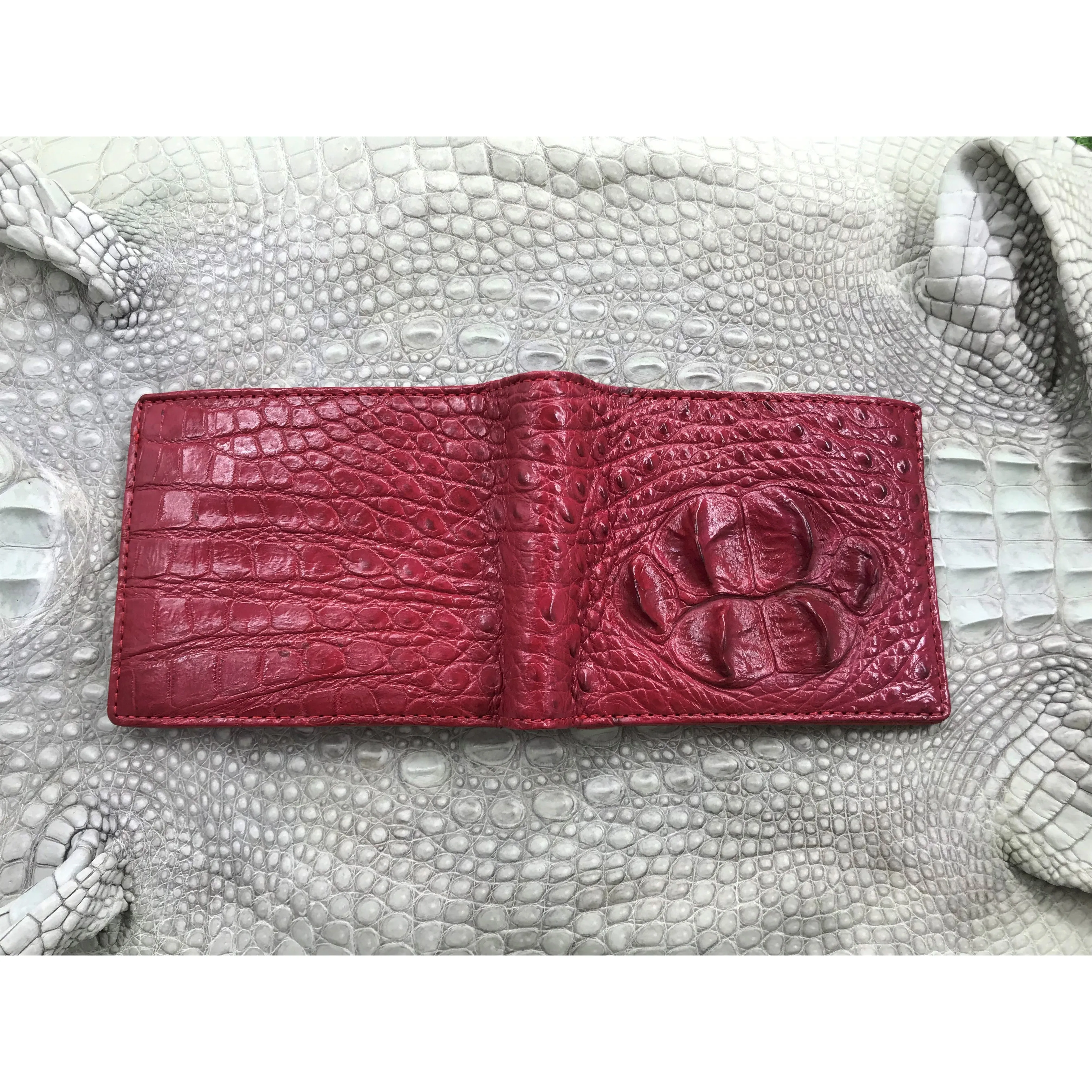 Red Burgundy Alligator Skin Bifold Wallet For Men | Handmade Crocodile Leather Wallet RFID Blocking | VL4537