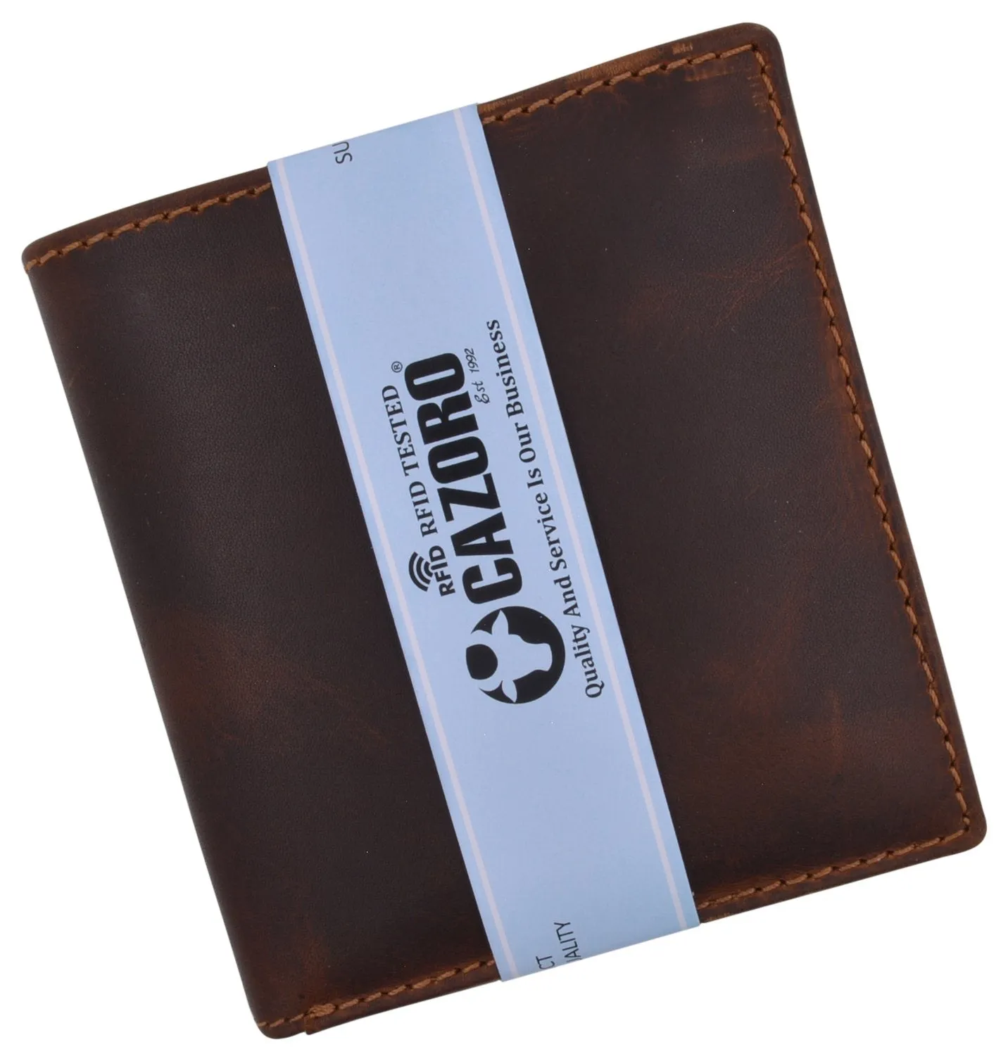 RFID Men's Distress Vintage Leather Men's Slim Hipster Bifold Euro Wallet by Cazoro 612502RHU