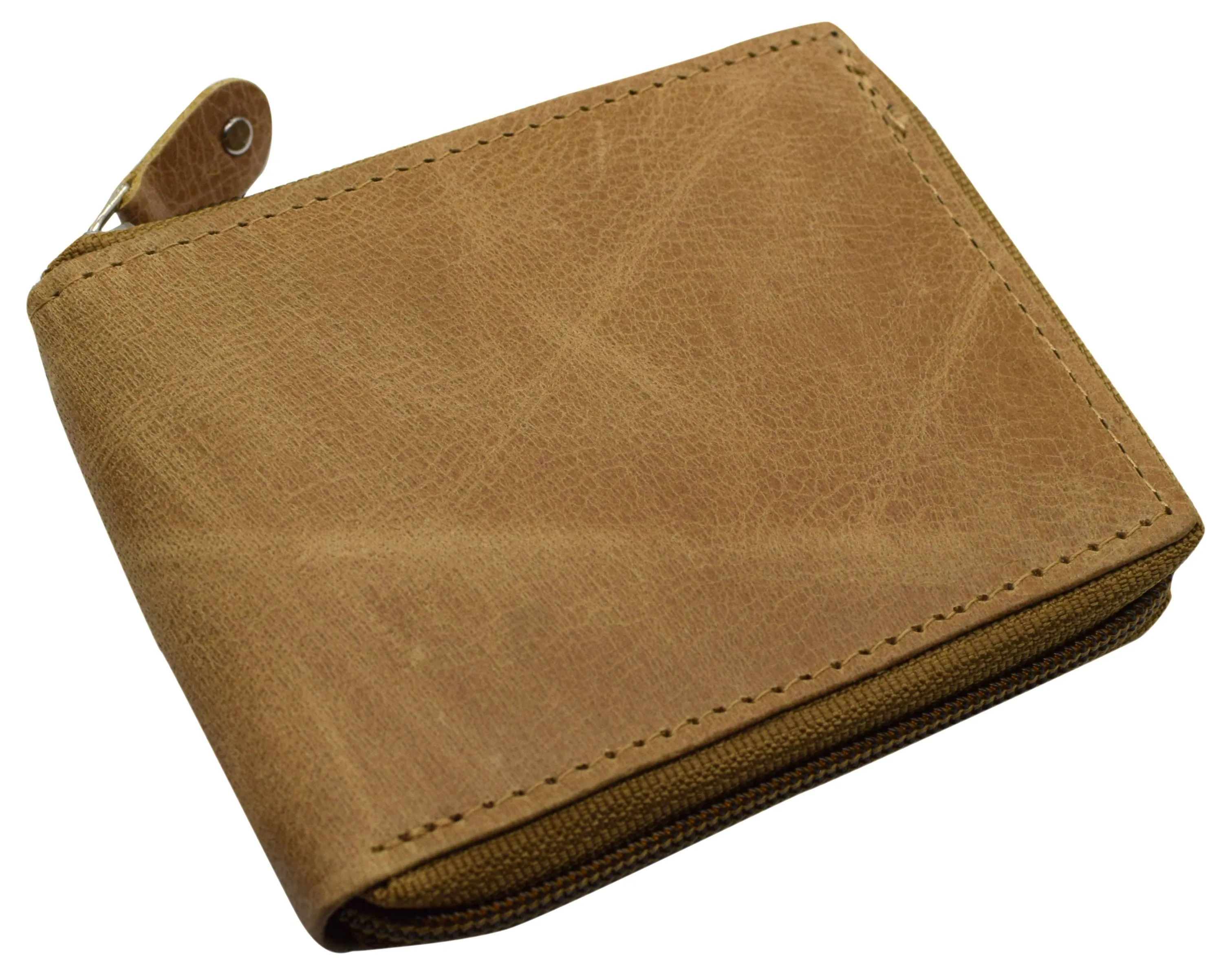 RFID621556TN Men's Zip Around RFID Blocking Genuine Leather Outside ID Bifold Tan Wallet for Men