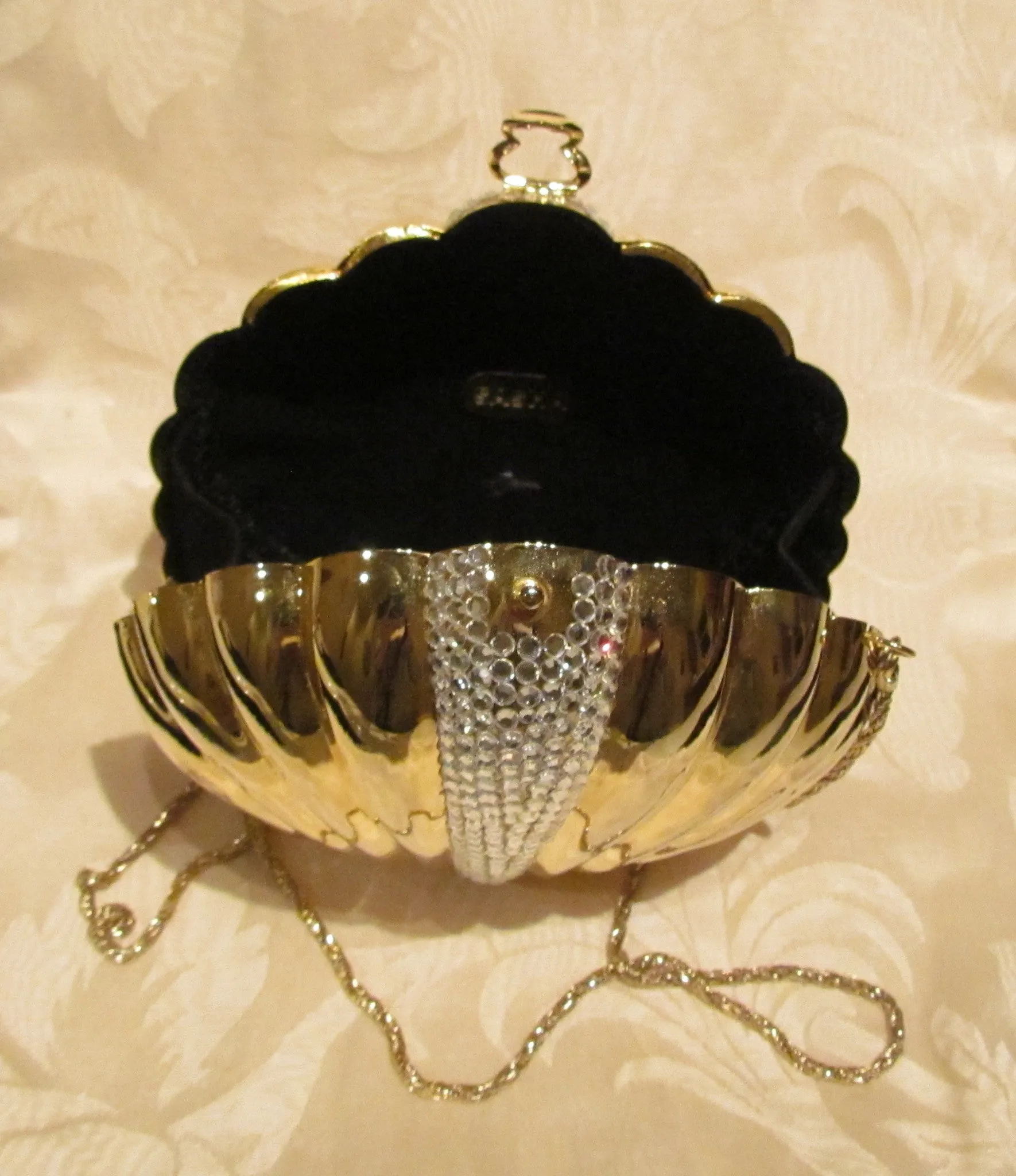 Rhinestone Gold Pillow Purse Clutch Or Shoulder Clam Shell Purse Bling Bag