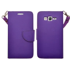 Samsung Galaxy Core Prime Wallet Case, Wrist Strap Flip [Kickstand] Pu Leather Wallet Case with ID & Credit Card Slot, Purple