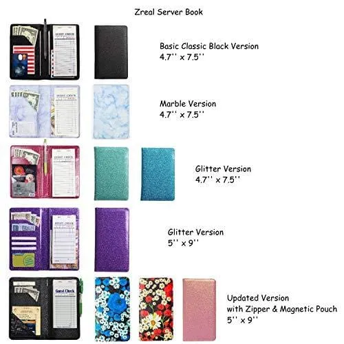 Server Book for Waitress, 4.7x7.5 Serving Book, Server Wallet, Waiter Book for Servers, Guest Check Holder Fit Apron Pocket (Black)