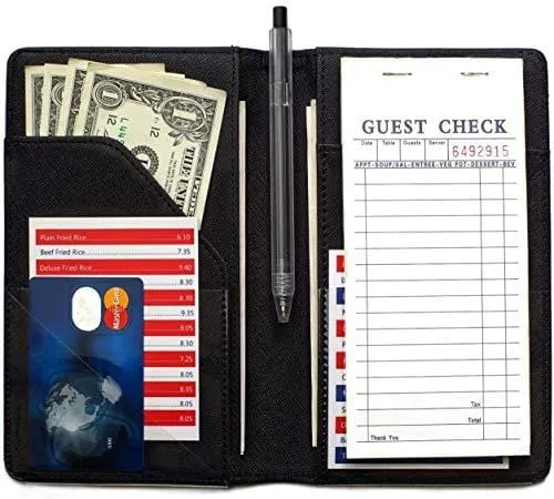 Server Book for Waitress, 4.7x7.5 Serving Book, Server Wallet, Waiter Book for Servers, Guest Check Holder Fit Apron Pocket (Black)