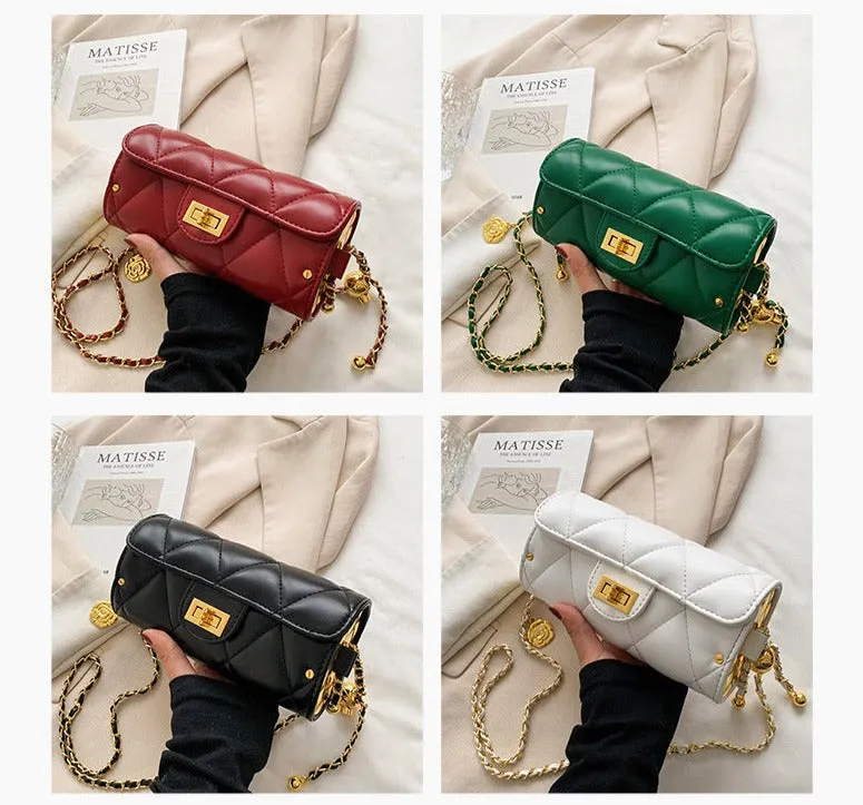 Small Fragrance Style Diamond Chain Bag Small Gold Ball Cylindrical Bag Retro Simple Camellia Shoulder Messenger Bag