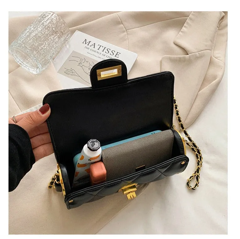 Small Fragrance Style Diamond Chain Bag Small Gold Ball Cylindrical Bag Retro Simple Camellia Shoulder Messenger Bag