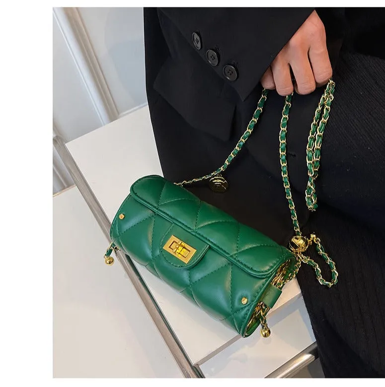 Small Fragrance Style Diamond Chain Bag Small Gold Ball Cylindrical Bag Retro Simple Camellia Shoulder Messenger Bag