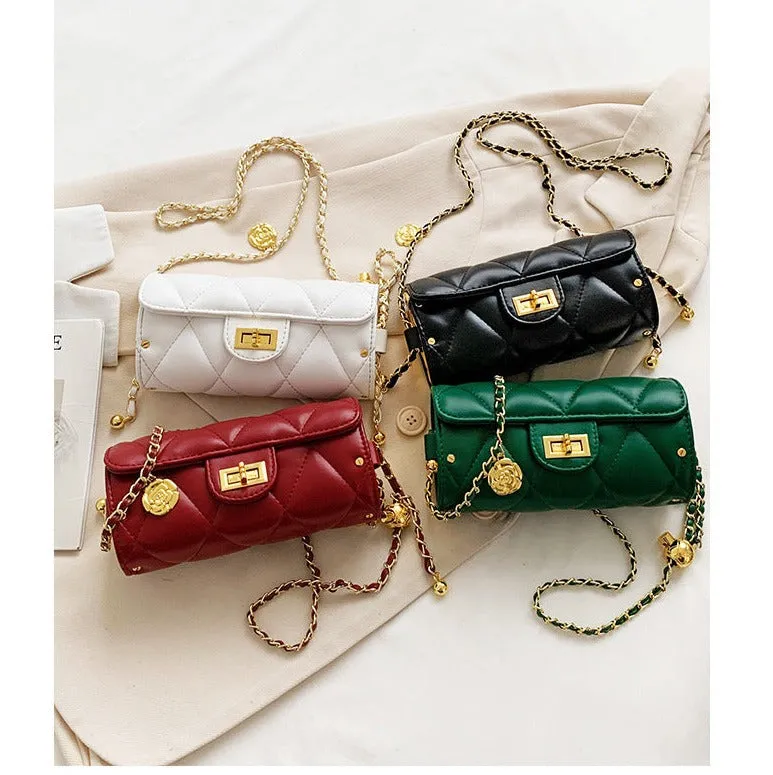 Small Fragrance Style Diamond Chain Bag Small Gold Ball Cylindrical Bag Retro Simple Camellia Shoulder Messenger Bag