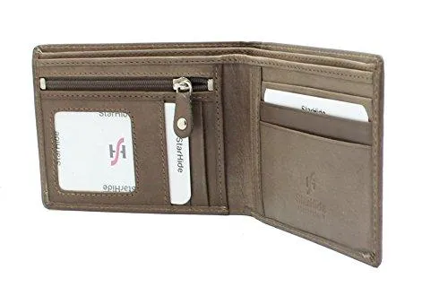 StarHide Men's Gents Brown Smooth Leather Wallet With A Secure Zipped Coin Pocket & ID Window Gift Boxed - 1140